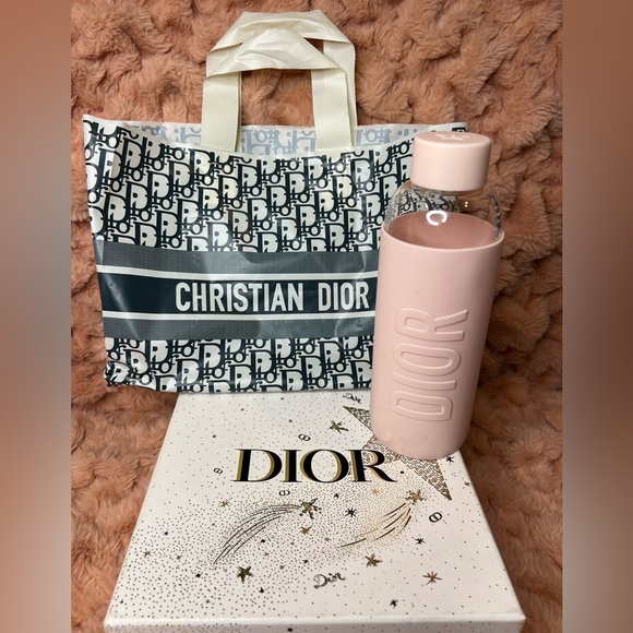 Dior Other - Dior Blush Pink Glass Water Bottle 550ml Neoprene with Logo